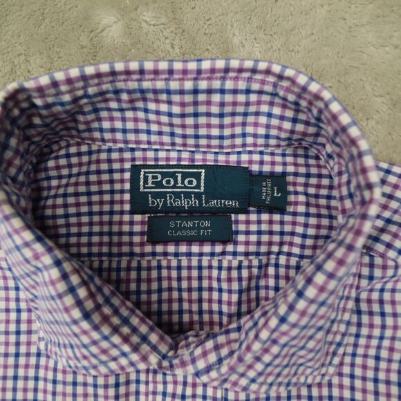 Polo Ralph Lauren Vintage Men's Stanton Purple Plaid Button Up Shirt size Large - Picture 2 of 9